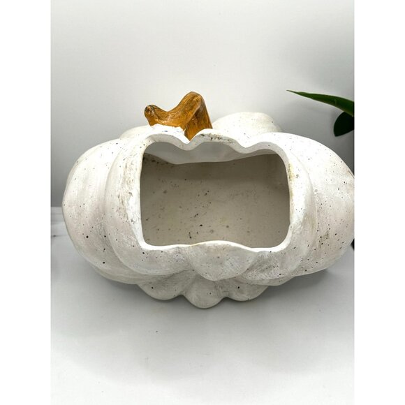 Decorative White Pumpkin Planter With Orange Stem - Picture 6 of 8